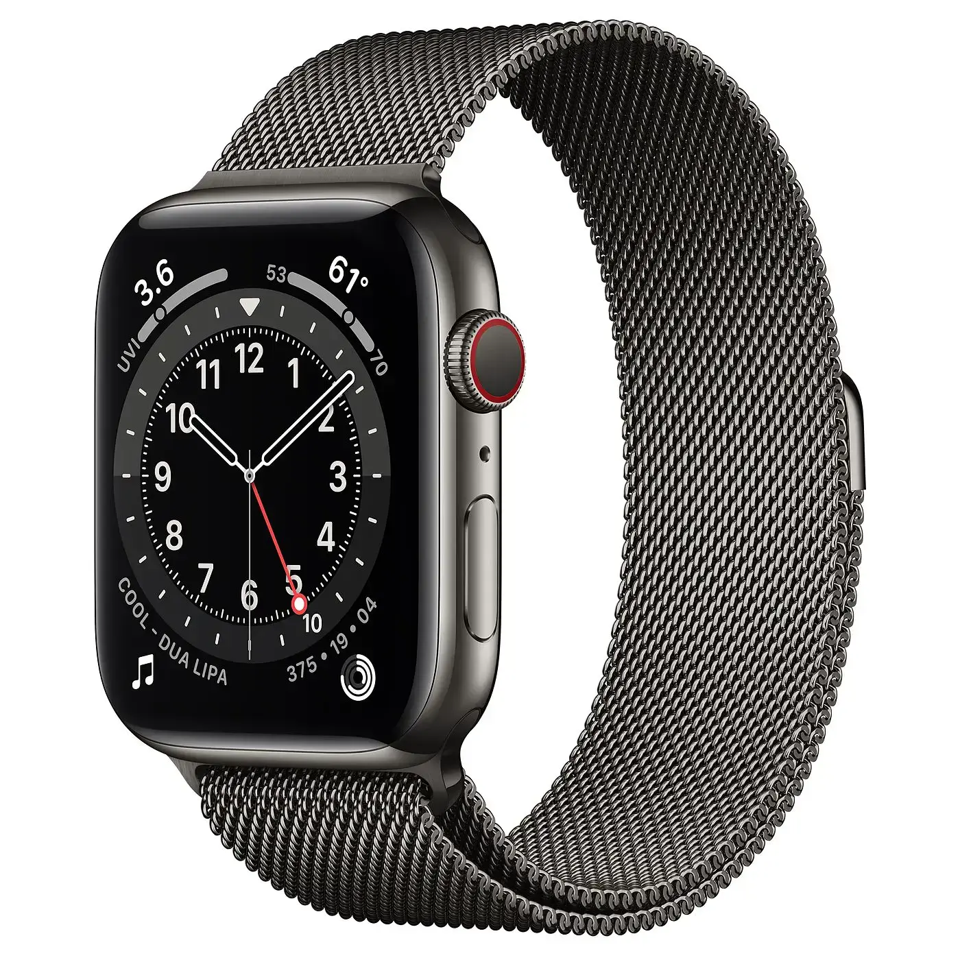 Apple Watch Series 6 GPS + Cellular 44mm Graphite Stainless Steel Case with Graphite Milanese Loop (M07R3, M09J3)